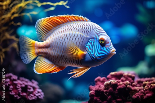 Strikingly Colorful Fish in Deep Blue Water