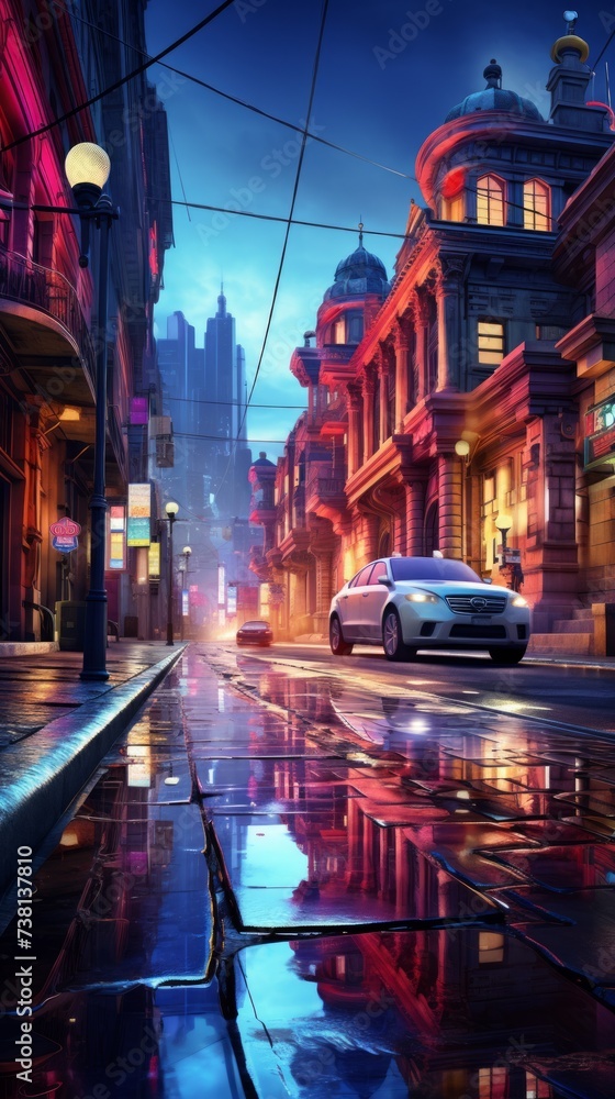 Fototapeta premium A rainy night in a cyberpunk city