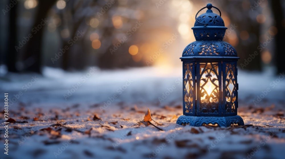 lantern in the snow - obrazy, fototapety, plakaty 
