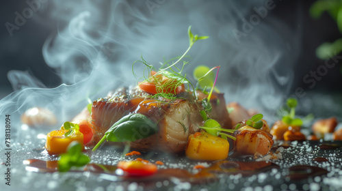 a close up of a plate of food with smoke coming out of it