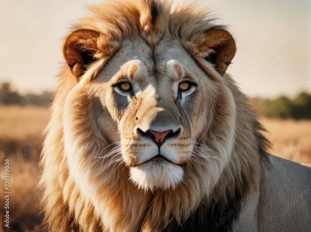 close up portrait of a lion in the wild at sunset. wildlife