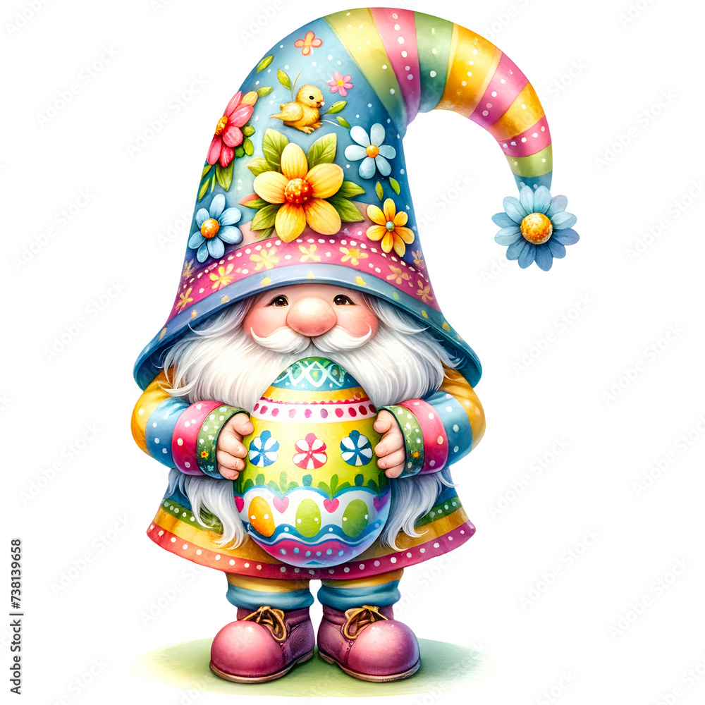 Cute easter gnome watercolor clipart with transparent background