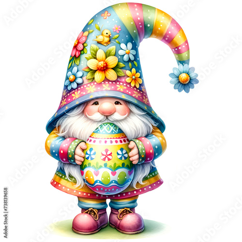 Cute easter gnome watercolor clipart with transparent background
