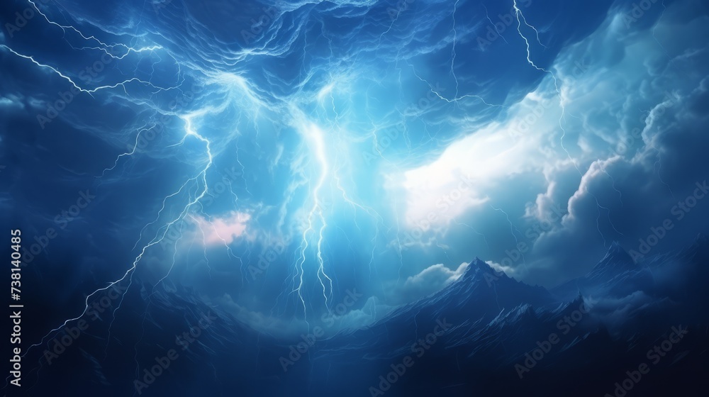 Blue sky with thunder and lightning over the mountains Stock ...
