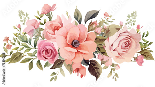 Bouquet in bed tones with red accent watercolor  © Vector