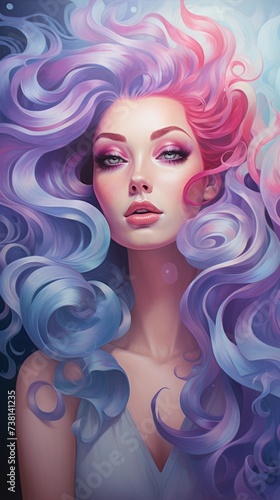 A woman with beautiful pink and blue hair
