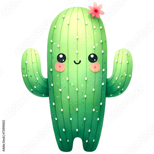 Cute watercolor cactus clipart with transparent background