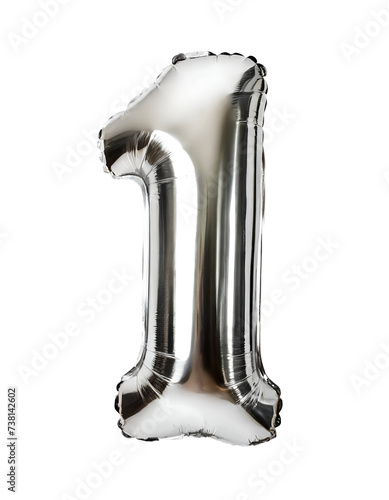 Realistic silver balloon in the shape of number one