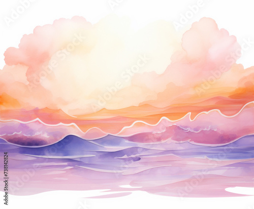 Abstract hand painted watercolor landscape background, modern pastel coloured texture. Fun and creative colourful background for greeting cards, banners and social media