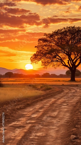 The setting sun casts a golden glow over the African savanna