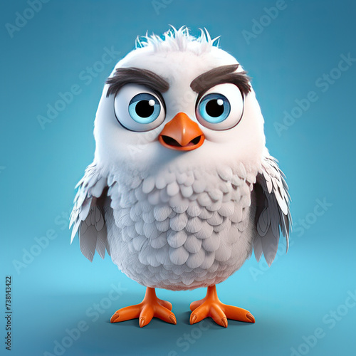 Cute Cartoon Seagull with Big Eyes