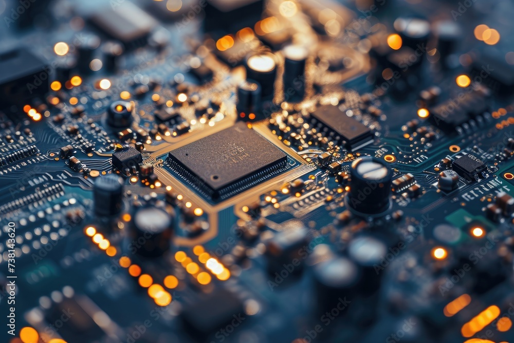 This close up view showcases the intricate circuitry and components of ...