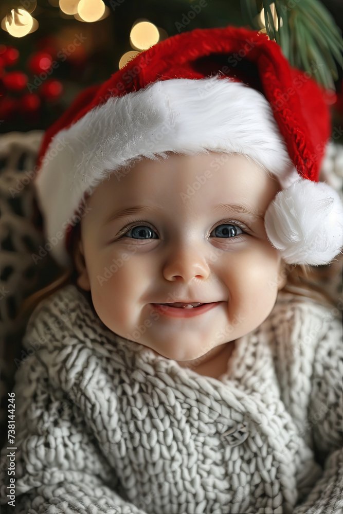 Baby girl wearing santa hat Baby girl wearing santa hat