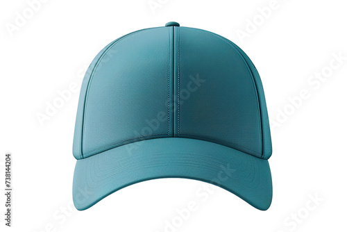 Emerald blue baseball cap mockup front view, white background isolated PNG