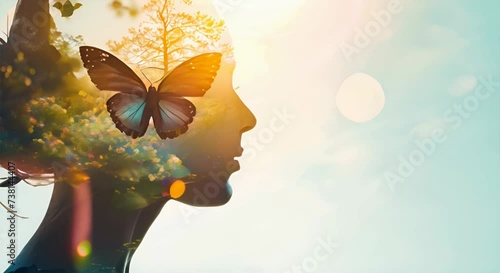 Woman with butterfly photo