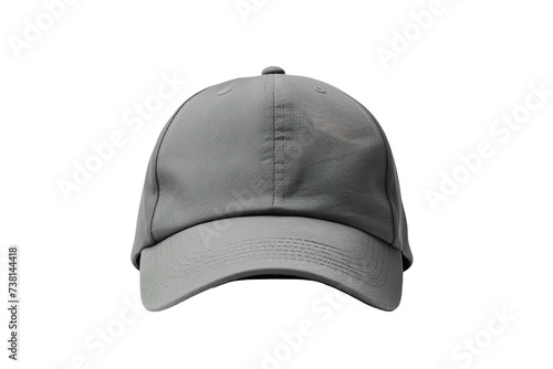 grey baseball cap mockup front view, white background isolated PNG