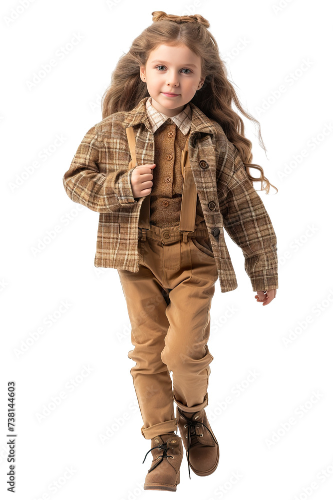 portrait of a young girl with fashion clothes walking isolated on white background portrait of a young girl with fashion clothes walking isolated on white background