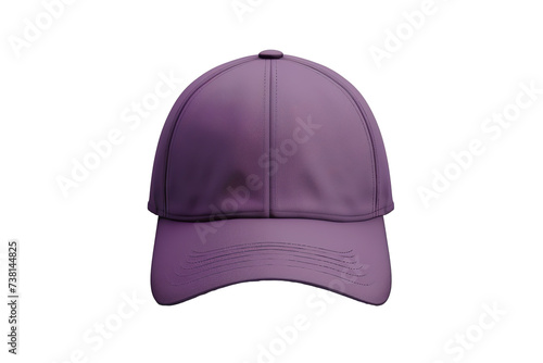 Purple baseball cap mockup front view, white background isolated PNG