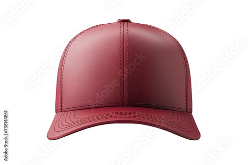 Red baseball cap mockup front view, white background isolated PNG