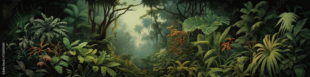 Watercolor pattern wallpaper. Painting of a jungle landscape. Watercolor pattern wallpaper. Painting of a jungle landscape.
