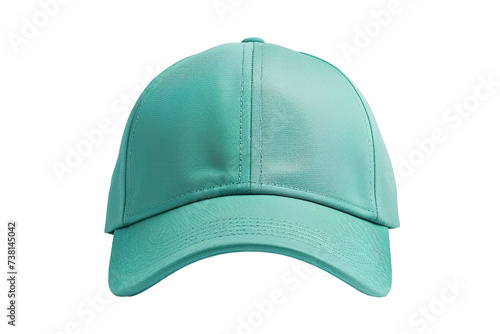  cyan baseball cap mockup front view, white background isolated PNG
