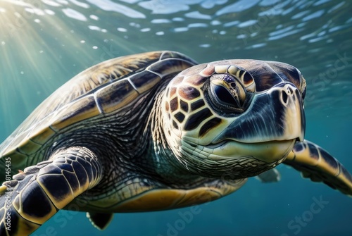 close up portrait of sea turtle swimming in the sea