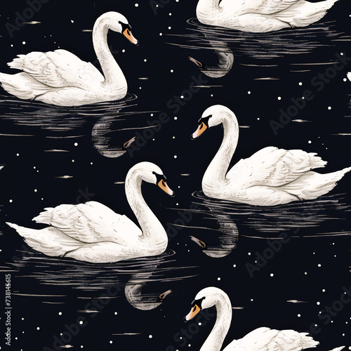 Tile with swan as background and to fill areas, ai generated