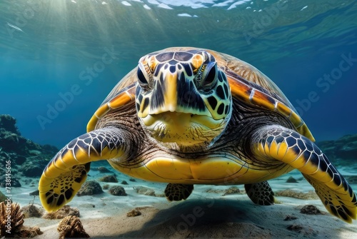 portrait of sea turtle swimming in the sea