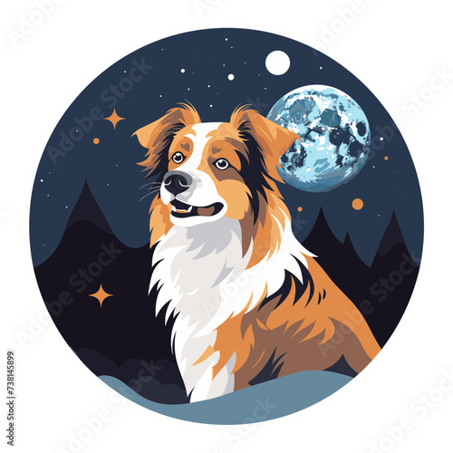 collie dog at night and moon sunglasses vector illustration isolated transparent background logo, cut out or cutout t-shirt print design