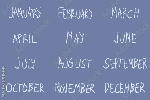 Handwritten names of months : January - December