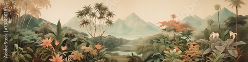 Lush jungle landscape in watercolor style. © Simon