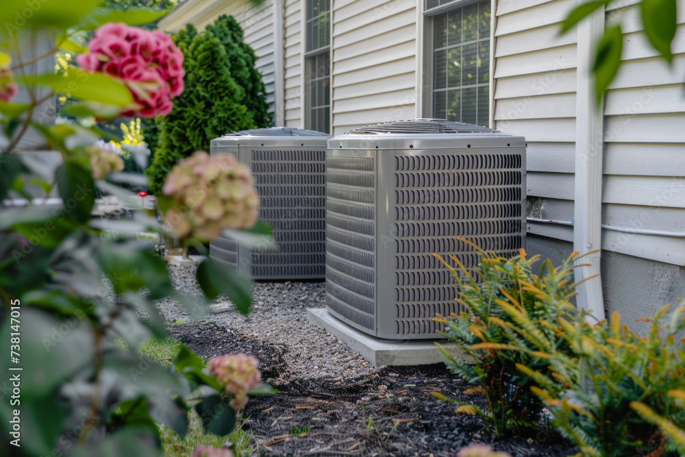 HVAC heating and air conditioning residential units. - obrazy, fototapety, plakaty 