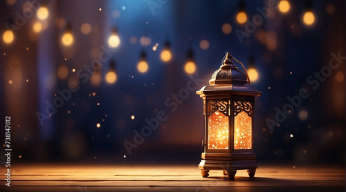 Arabic lantern of Ramadan celebration day or eid al fitr adha  copy space text area background