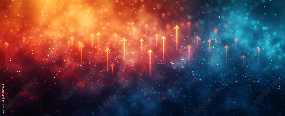 Naklejka premium A colourful, orange and blue background with arrows pointing upward