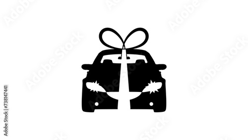 Car gift emblem, black isolated silhouette
