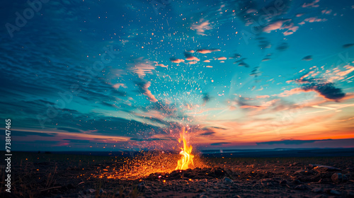 A big bonfire in the middle of the wild desert Generative AI Illustration photo