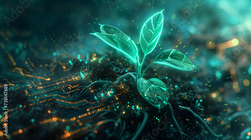 Conceptual Image of Plant Growing on Electronic Circuit Board