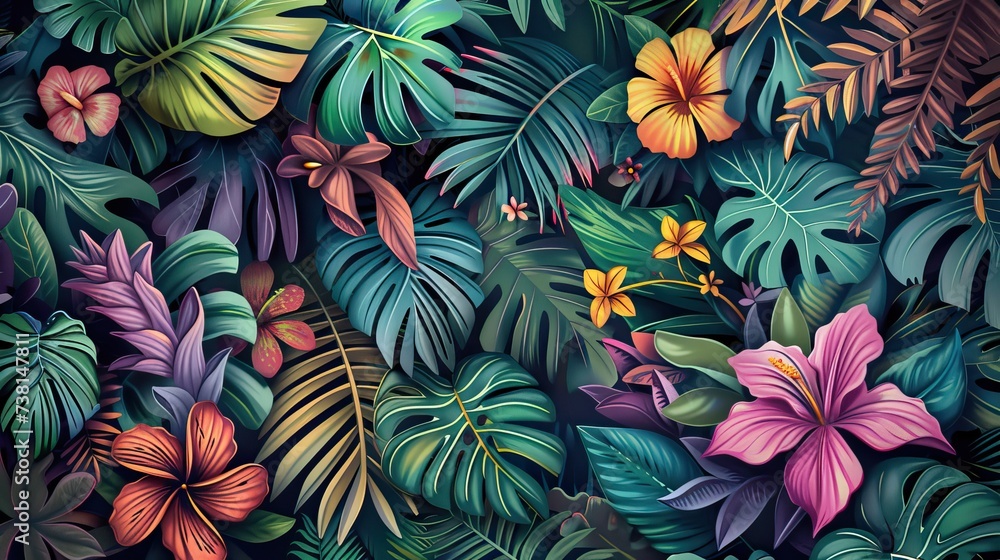 Tropical wallpaper with colorful leaves. Tropical wallpaper with colorful leaves.