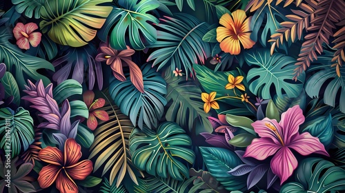 Tropical wallpaper with colorful leaves.