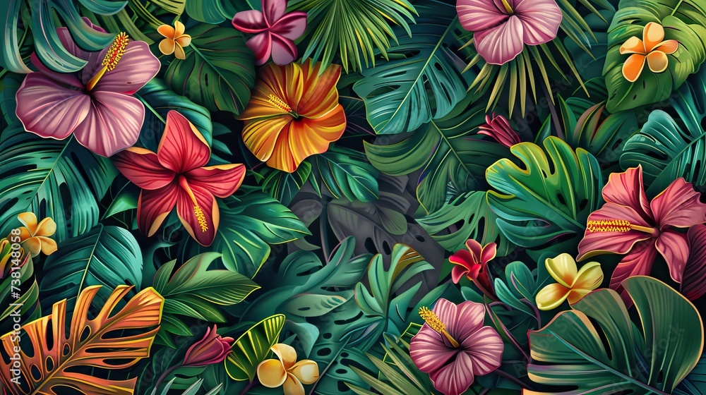 Tropical wallpaper with colorful leaves. Tropical wallpaper with colorful leaves.