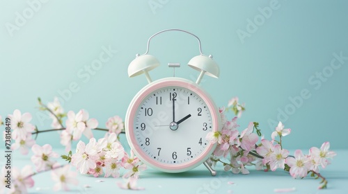 Minimalist spring-themed clock, subtle floral design, elegant pastel tones, concept of time and renewal