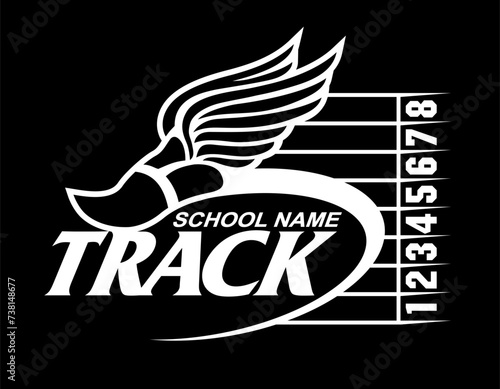 track and field team design with winged foot for school, college or league sports