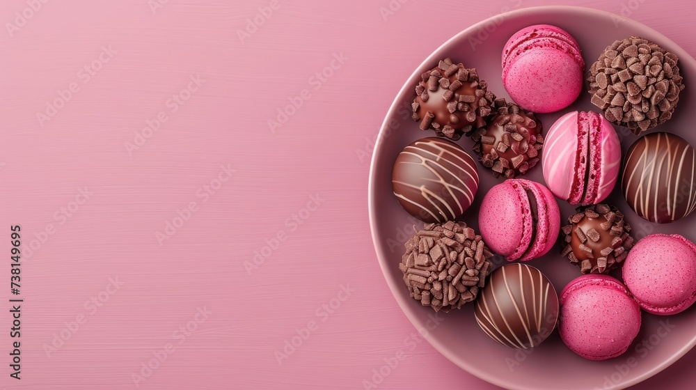 a pink plate filled with chocolate covered macaroni and cheese covered macaroni and cheese covered macaroni and cheese covered macaroni and cheese covered macaroni and cheese.