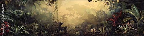 Watercolor pattern wallpaper. Painting of a jungle landscape.