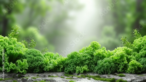 a bunch of green plants sitting on top of a pile of rocks with moss growing on top of the rocks.