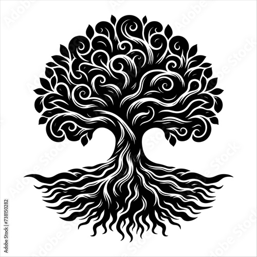 tree of life with roots isolated white background vector, generative ai.