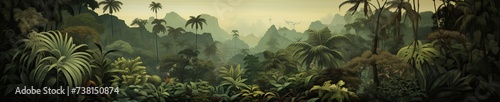 Lush jungle landscape in watercolor style. photo