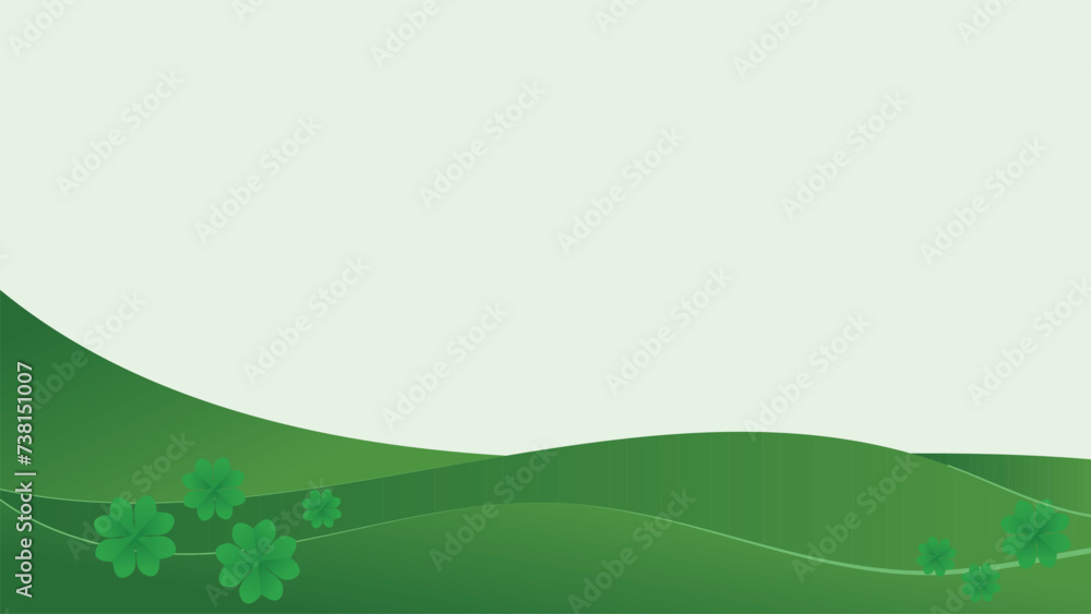 green floral of clover shamrock leaf with green abstract nature backgorund. copy space area for custom text or presentation, print and announcemenet template vector illustration