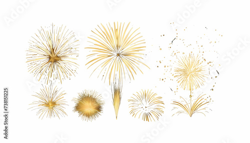 dandelion on a white background, Fireworks explosion vector set. Gold fireworks on isolated background