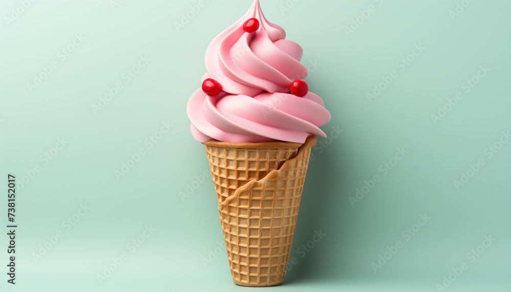 Delicious ice cream cones in various flavors, perfect for summer generated by AI Delicious ice cream cones in various flavors, perfect for summer generated by AI